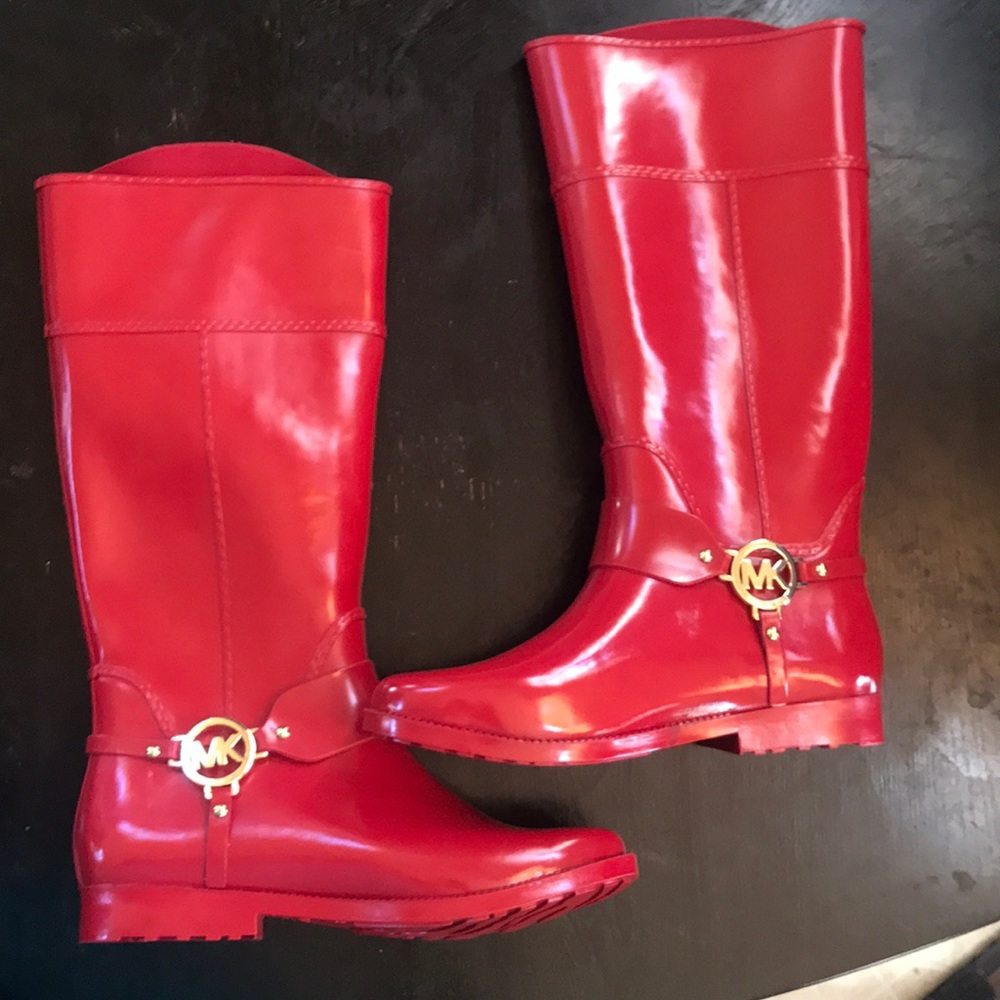 Michael Kors Red Fulton Rain Boots Tall Size 9